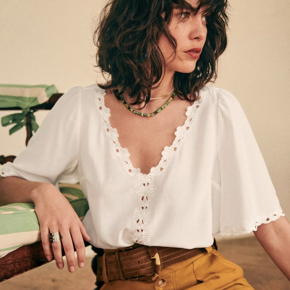 Sezane Ilonie Silk Blouse in Ecru size 38